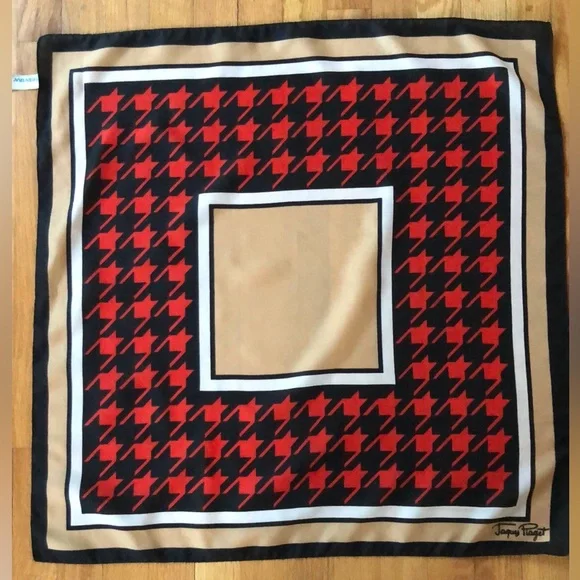 VTG Square Scarf by Jacques Piaget 27"x27" Houndstooth Design - Picture 5 of 16